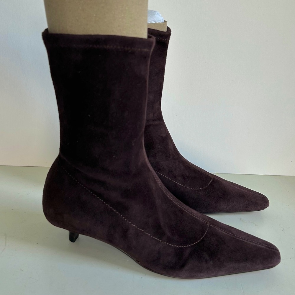 Madewell Ciel Slim Ankle Boots size 5.5 Brown Suede Kitten Heel Pointed Toe NEW